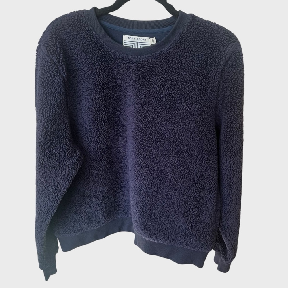 Tory Sport Faux Fur Textured Fleece Sweater.